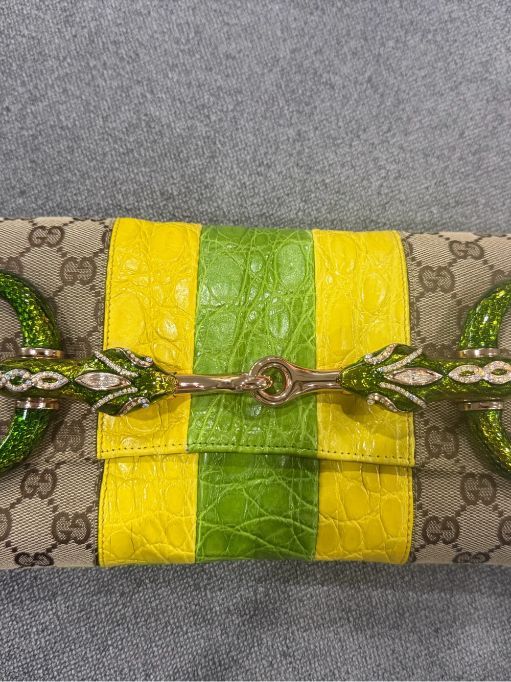 Gucci dragon Yellow and Green Crystal-Embellished Shoulder Bag Accent Tom Ford